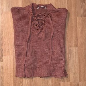 Lace-up dark dusty pink sweater